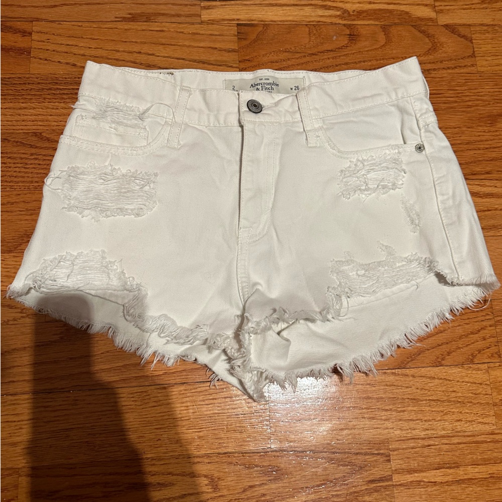 Abercrombie & Fitch Cream Distressed Jean Shorts